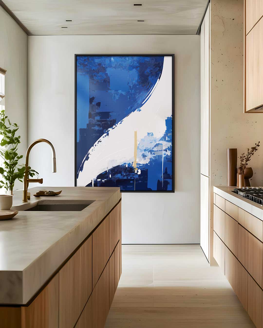 Expressieve Blauwe Abstractie Kunstwerk-canvas-dibond-plexiglas-wanddecoratie-WallArtistic