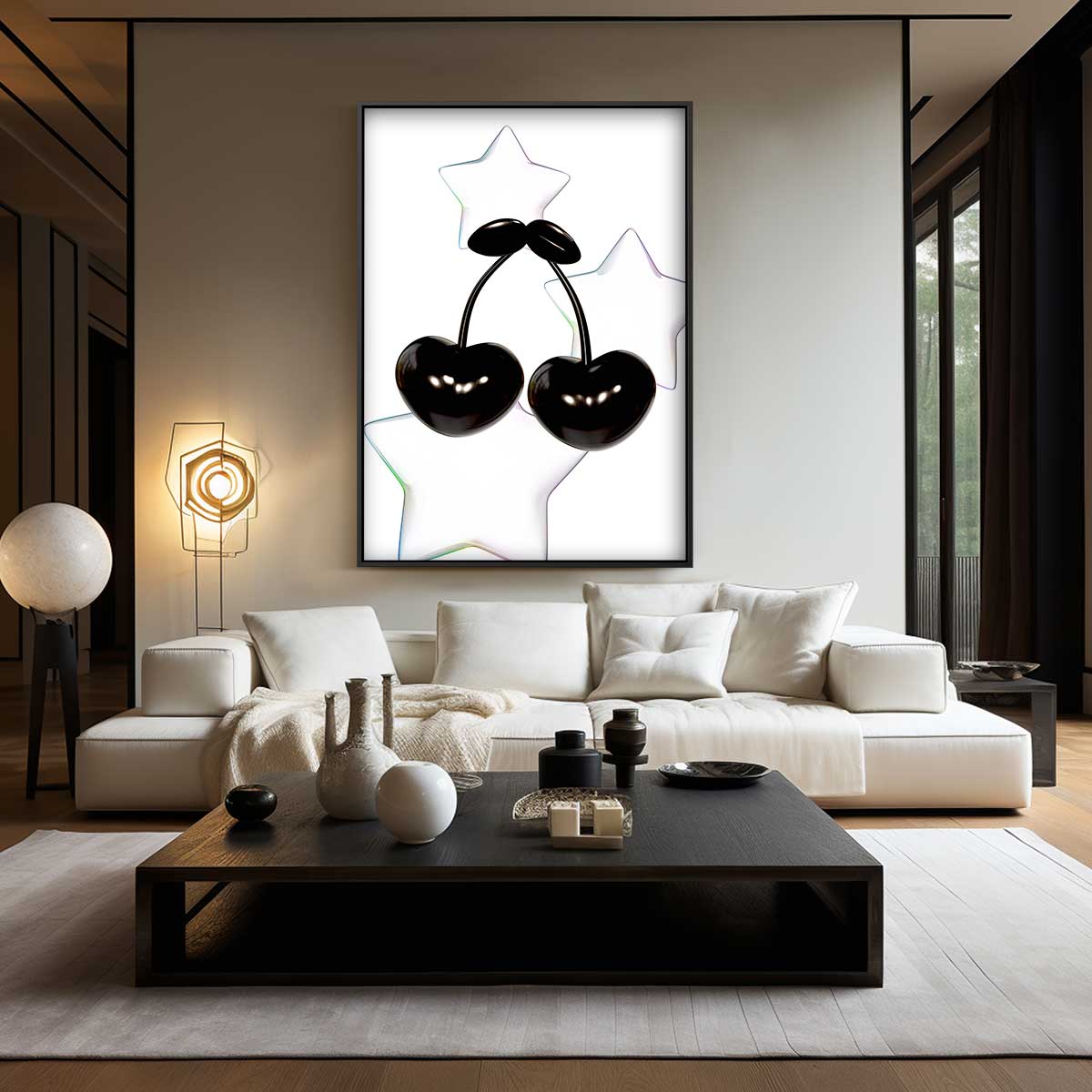 Spelende Kersen en Sterren Kunstwerk-canvas-dibond-plexiglas-wanddecoratie-WallArtistic