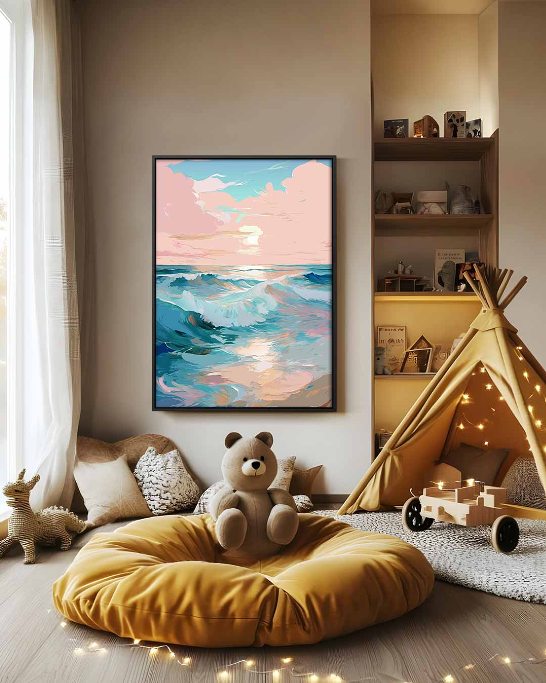 Zomers Golvenspel bij Zonsondergang Kunstwerk-canvas-dibond-plexiglas-wanddecoratie-WallArtistic