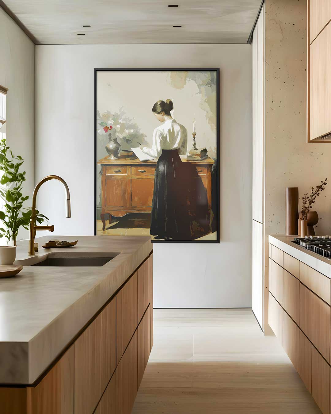 Vrouw Schrijvend aan Het Bureau Kunstwerk-canvas-dibond-plexiglas-wanddecoratie-WallArtistic