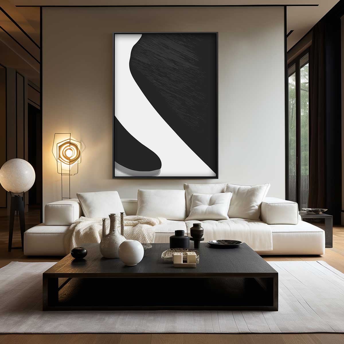 Elegante Abstractie in Zwart & Wit Kunstwerk-canvas-dibond-plexiglas-wanddecoratie-WallArtistic