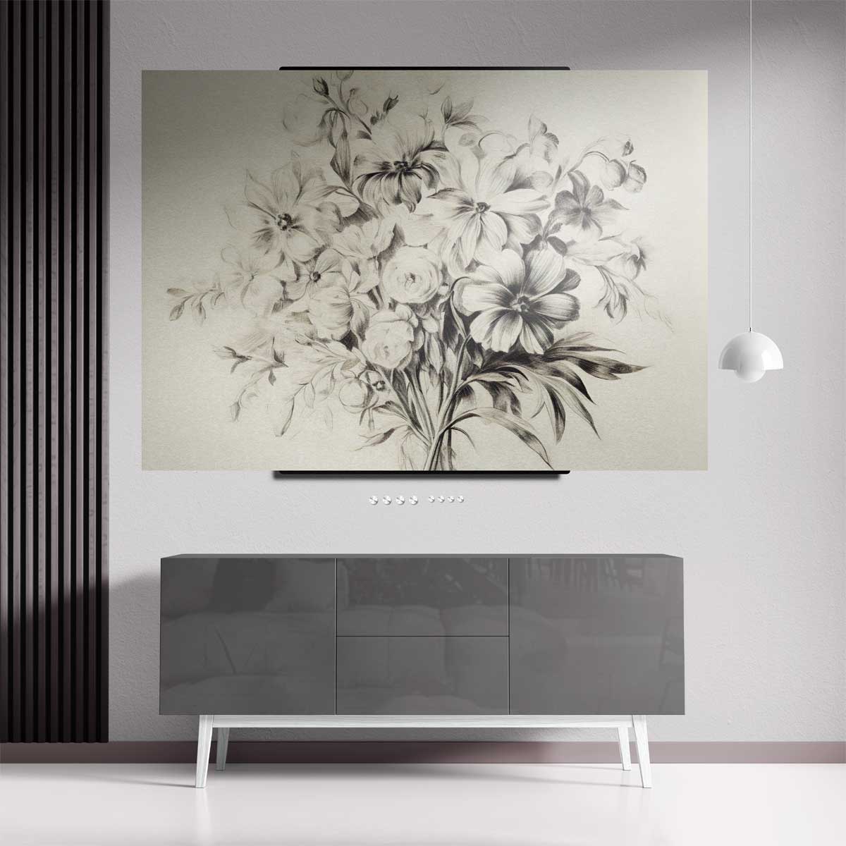 Bloemrijke Potloodtekening Kunstwerk-canvas-dibond-plexiglas-wanddecoratie-WallArtistic