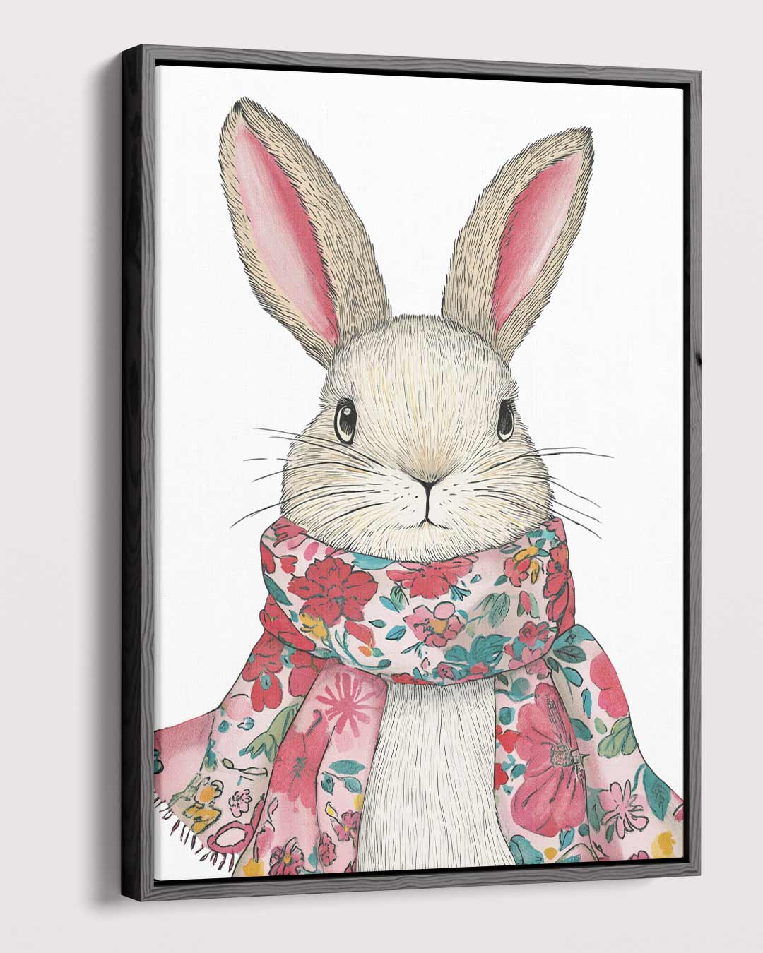 Schattig Konijn met Bloemensjaal Kunstwerk-canvas-dibond-plexiglas-wanddecoratie-WallArtistic