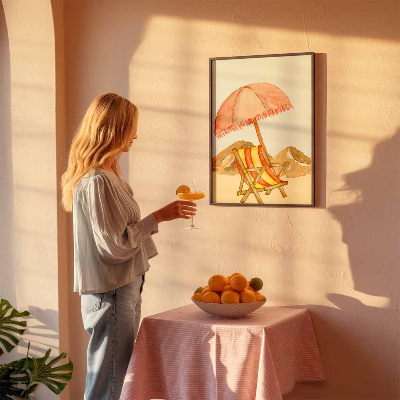 Strandstoel met Bergen Poster-WallArtistic