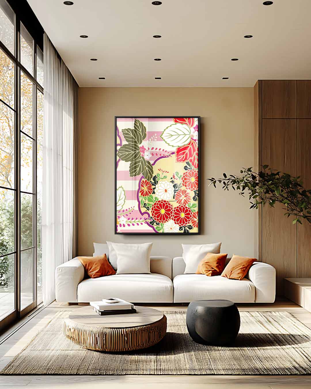 Bloemenpracht op Streepjes Kunstwerk-canvas-dibond-plexiglas-wanddecoratie-WallArtistic
