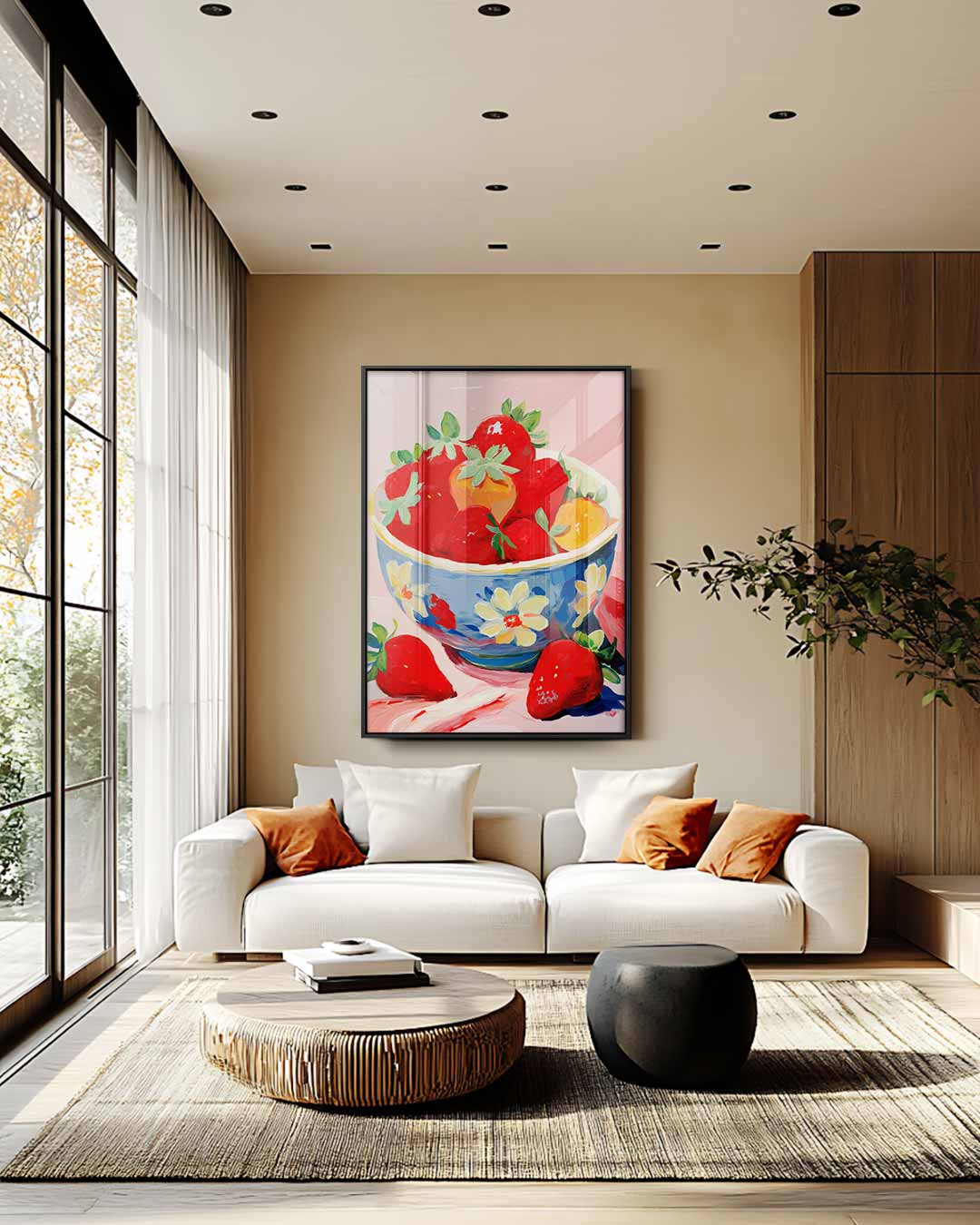 Verrukkelijke Aardbeien in Schaal Kunstwerk-canvas-dibond-plexiglas-wanddecoratie-WallArtistic