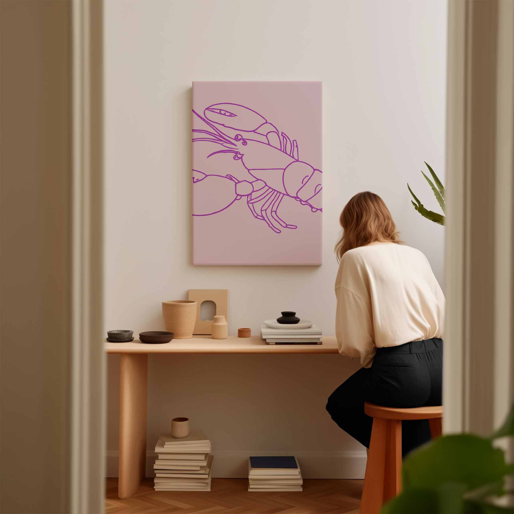 Vrolijke Roze Kreeft Illustratie Kunstwerk-canvas-dibond-plexiglas-wanddecoratie-WallArtistic