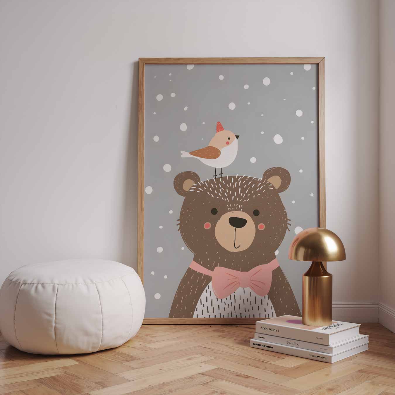 Lieve Beer en Vogeltje Poster-WallArtistic