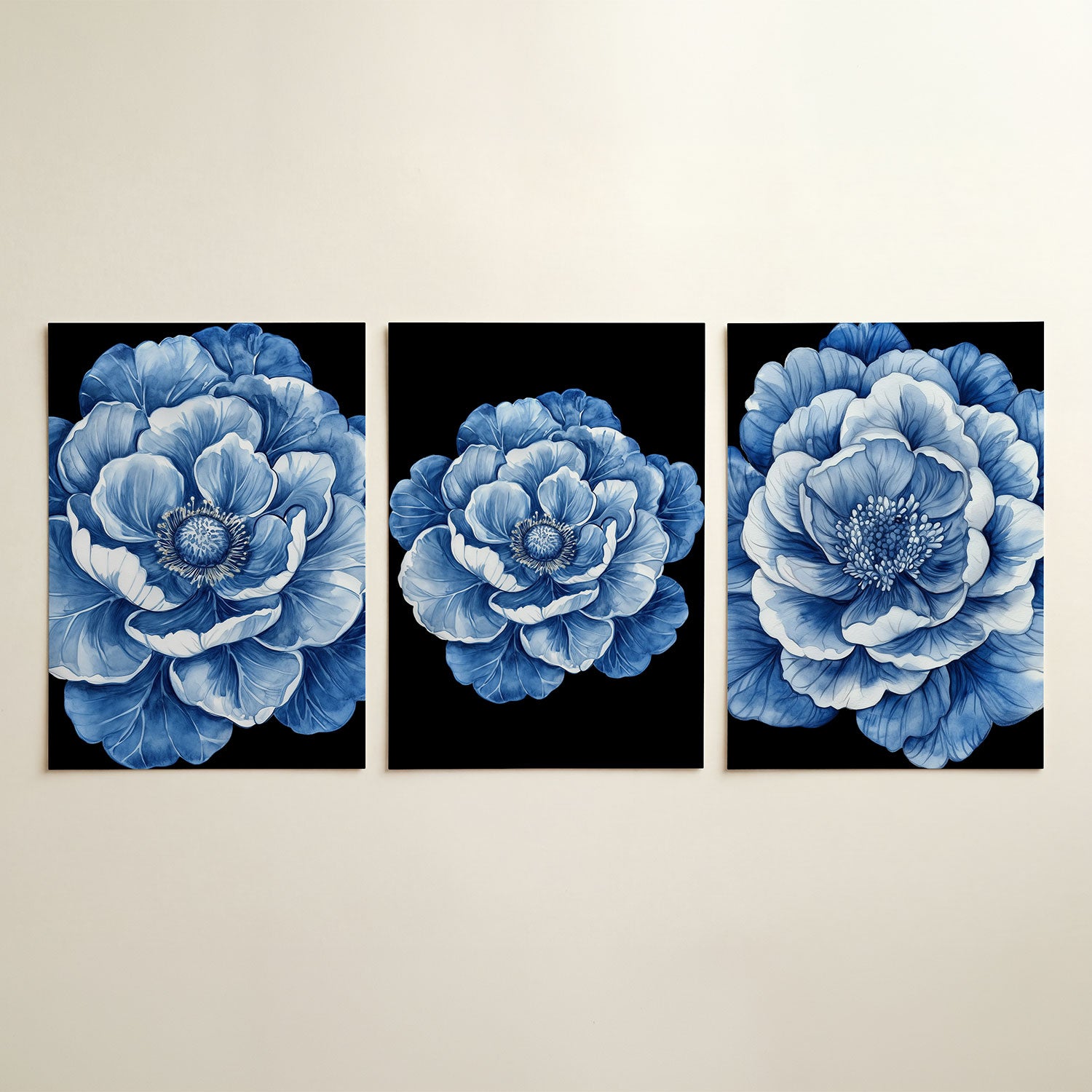 Bloemvormen in blauw Posterset