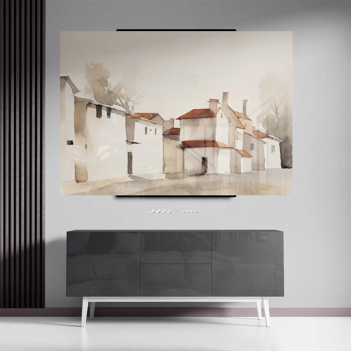 Sereen Dorp in Aquarel Kunstwerk-canvas-dibond-plexiglas-wanddecoratie-WallArtistic