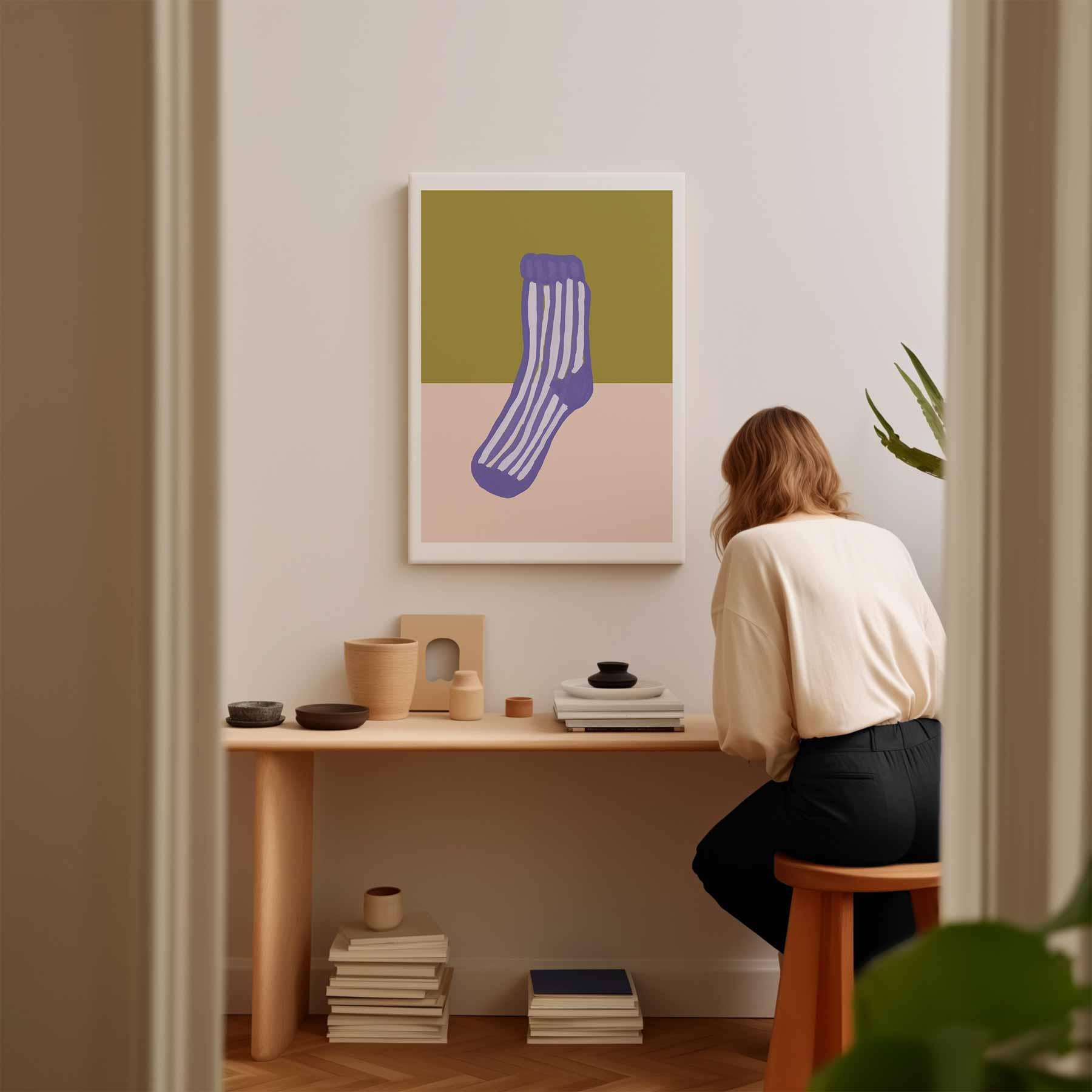 Kleurrijke Gestreepte Sok Schilderij Kunstwerk-canvas-dibond-plexiglas-wanddecoratie-WallArtistic