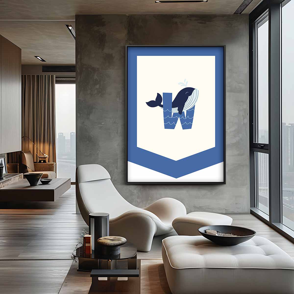 Speelse Walvis Alfabet Illustratie Kunstwerk-canvas-dibond-plexiglas-wanddecoratie-WallArtistic