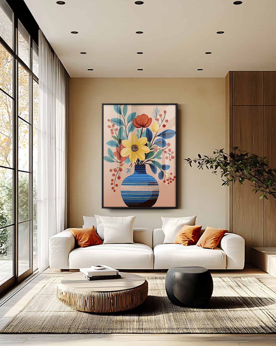 Bloemenpracht in Blauwe Vaas Kunstwerk-canvas-dibond-plexiglas-wanddecoratie-WallArtistic