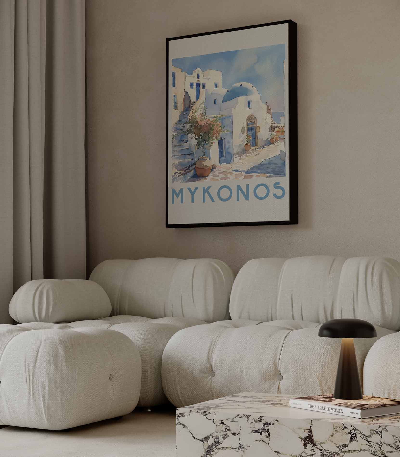 Mykonos in Waterverf Kunstwerk-canvas-dibond-plexiglas-wanddecoratie-WallArtistic