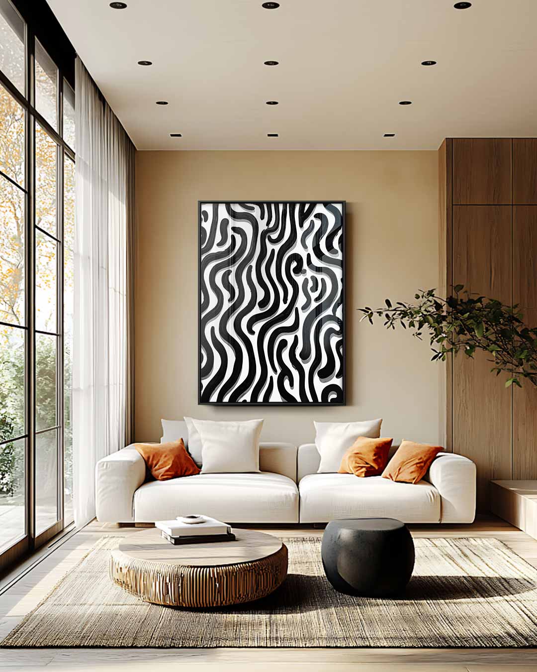 Golvende Zebra-Lijnen Kunstwerk-canvas-dibond-plexiglas-wanddecoratie-WallArtistic
