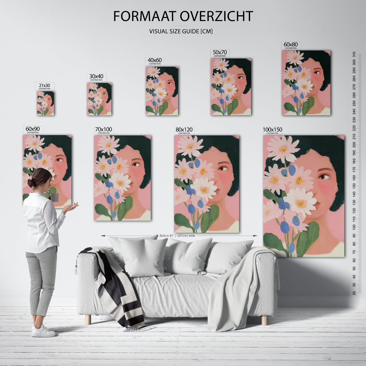 Bloemen en gezicht Poster