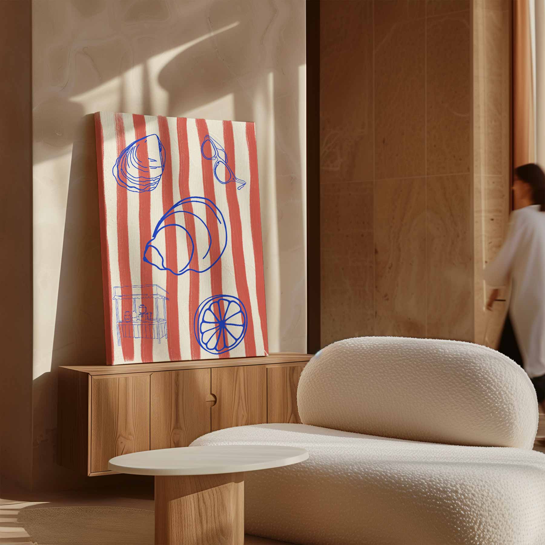 Zomerstrepen en Strandvibes Kunstwerk-canvas-dibond-plexiglas-wanddecoratie-WallArtistic