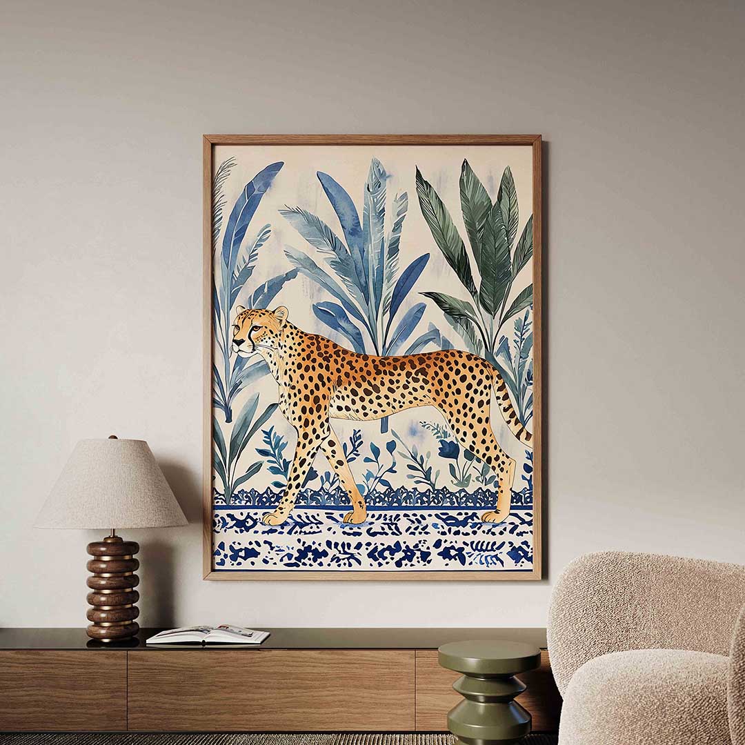 Luipaard en bladeren Poster