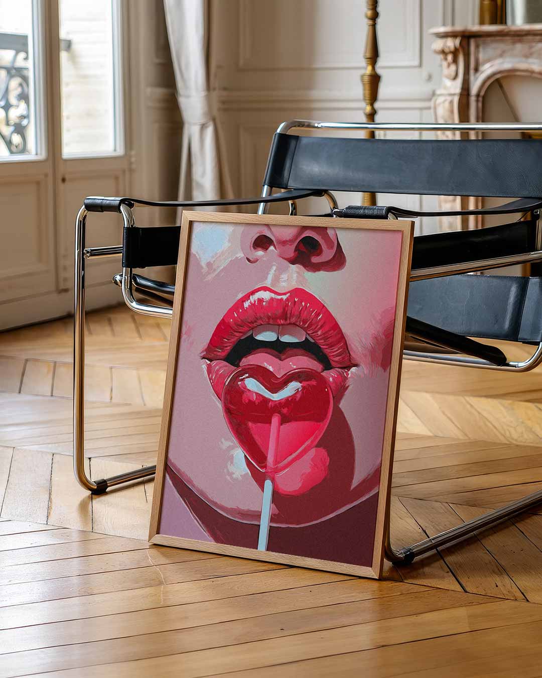 Lippen met Hartvormige Lolly Poster