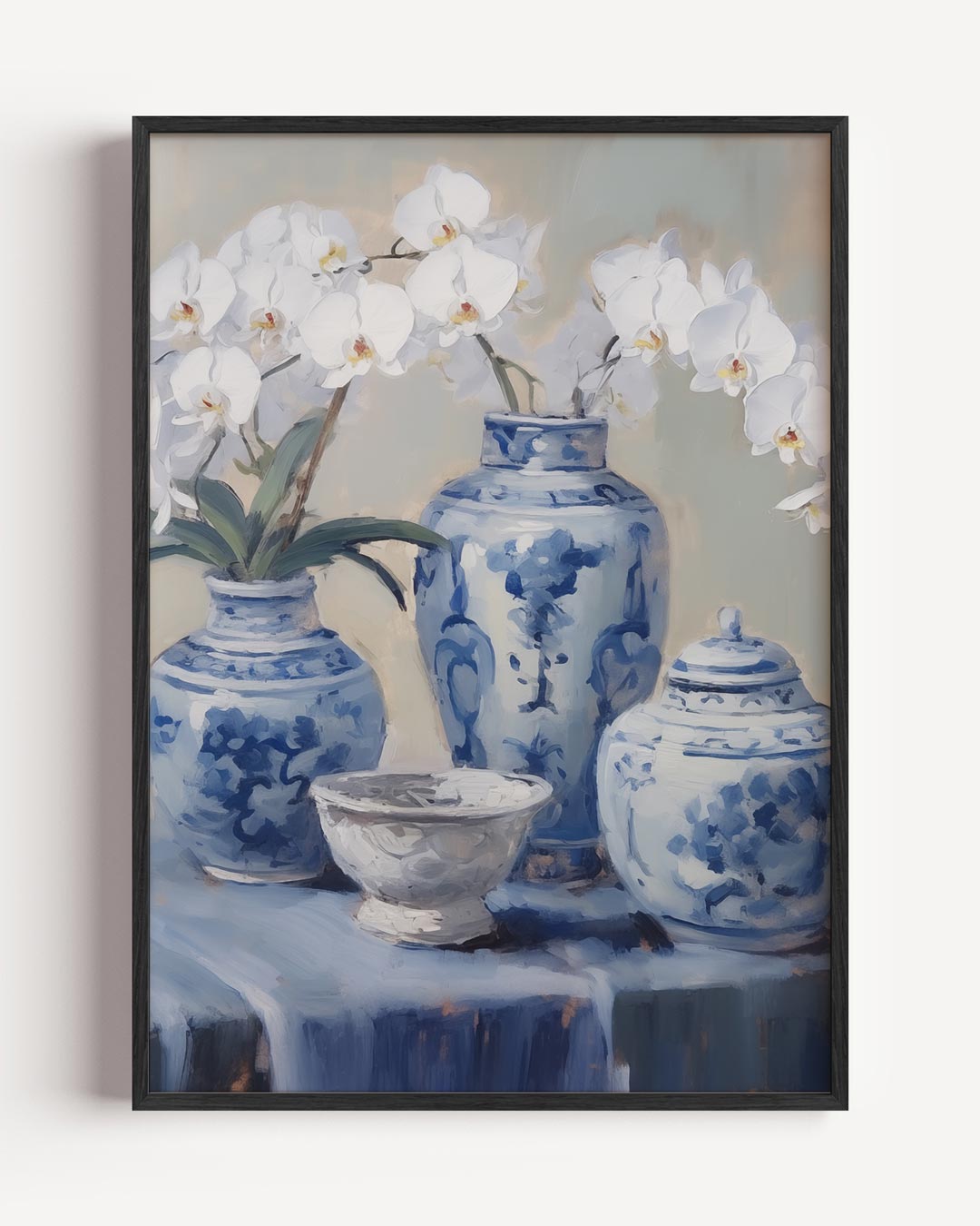 Elegante Blauwe Vazen met Orchideeën Poster-WallArtistic