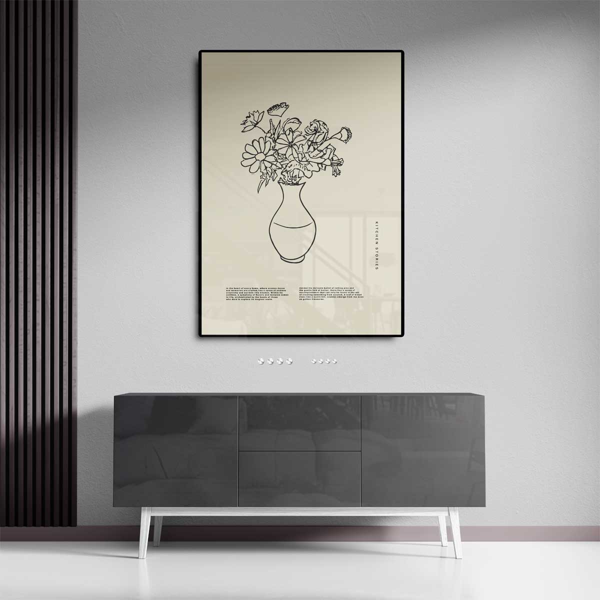 Vaas met Bloemen Lijntekening Kunstwerk-canvas-dibond-plexiglas-wanddecoratie-WallArtistic