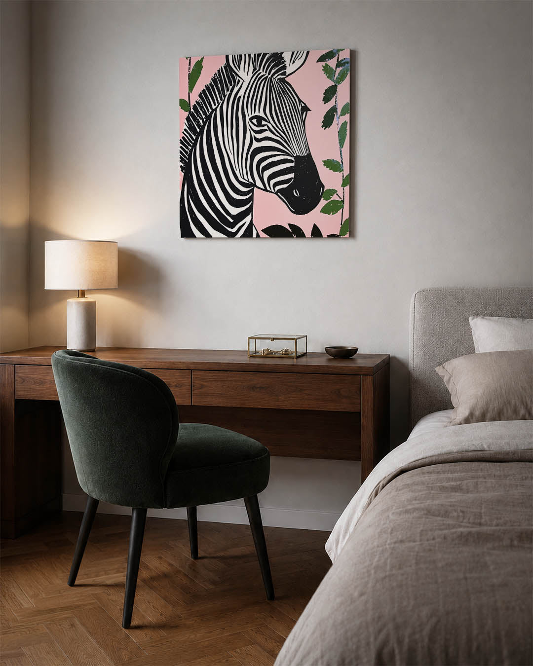 Zebra op roze achtergrond Kunstwerk