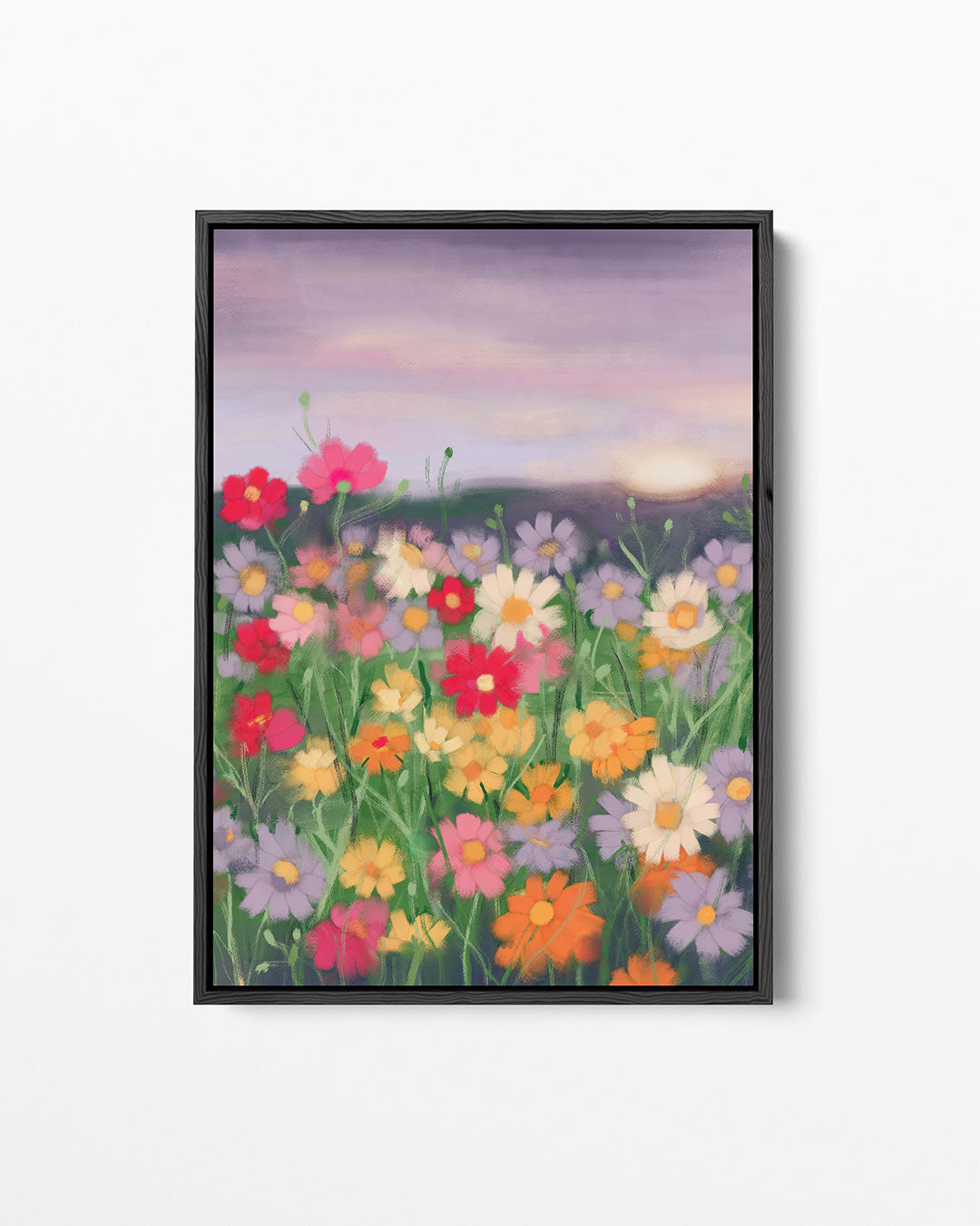 Bloemenveld in schemering Kunstwerk