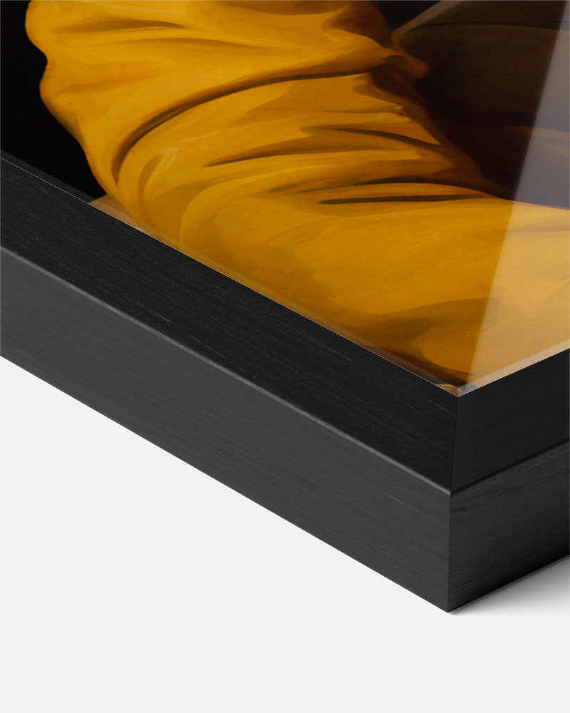 Stijlvolle Hond in Geel Kostuum Poster-WallArtistic