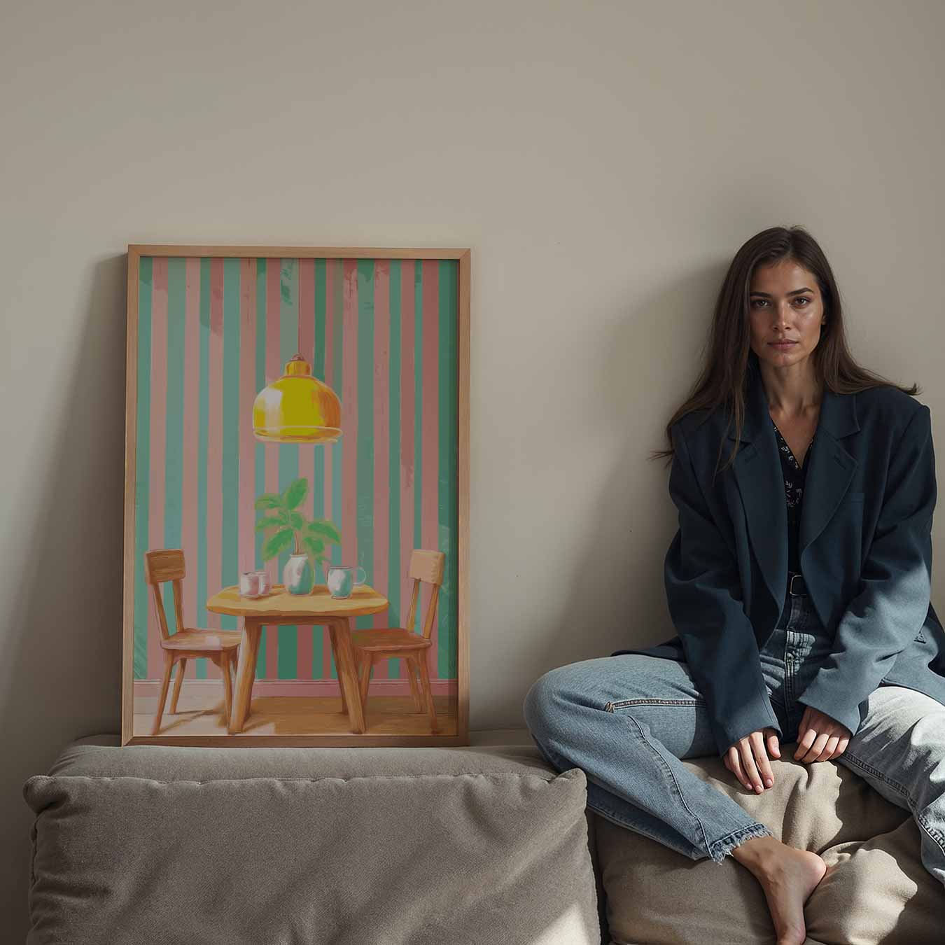 Gezellige Retro Keukenhoek Poster-WallArtistic