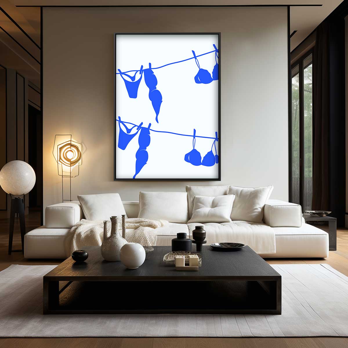 Blauwe Lingerie op de Lijn Kunstwerk-canvas-dibond-plexiglas-wanddecoratie-WallArtistic