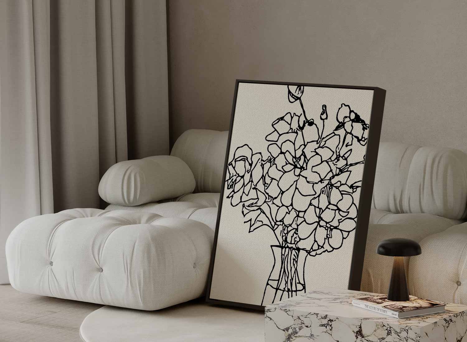 Lijntekening Bloemboeket Kunstwerk-canvas-dibond-plexiglas-wanddecoratie-WallArtistic