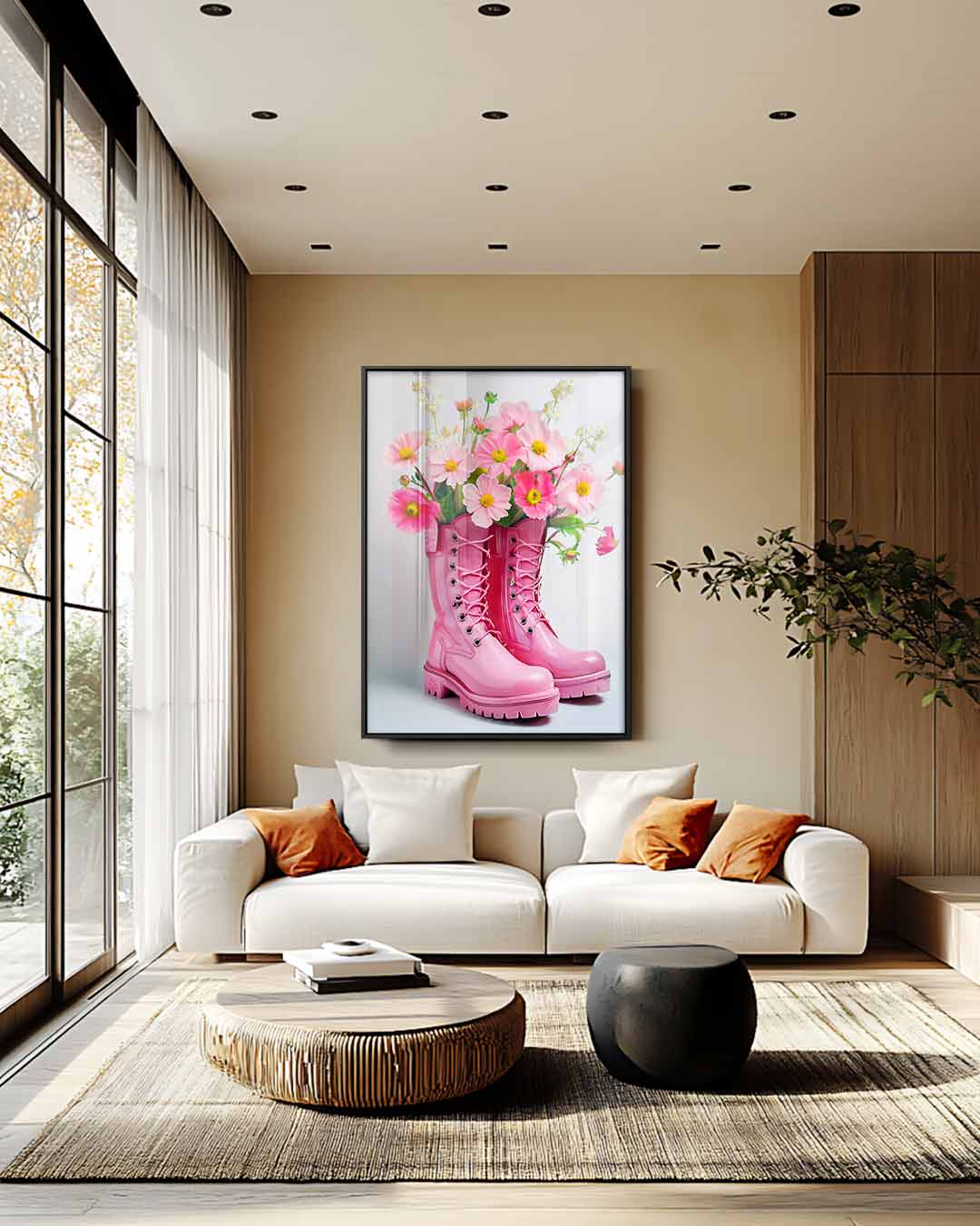 Bloemenfestijn in Roze Laarzen Kunstwerk-canvas-dibond-plexiglas-wanddecoratie-WallArtistic