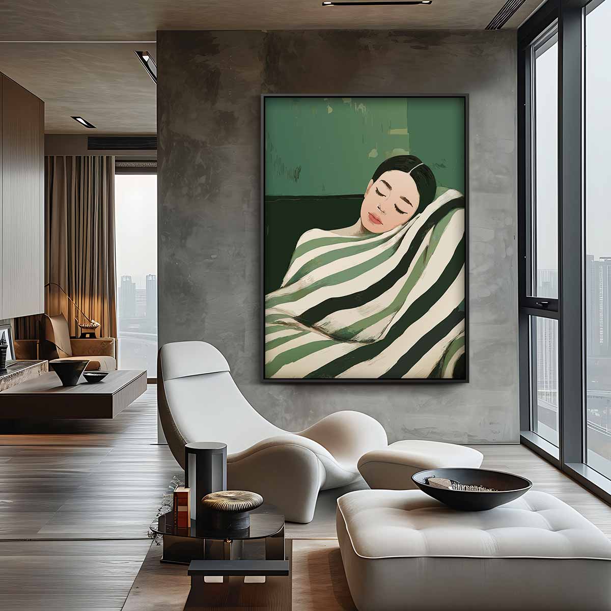 Slapende Schoonheid in Groen Kunstwerk-canvas-dibond-plexiglas-wanddecoratie-WallArtistic