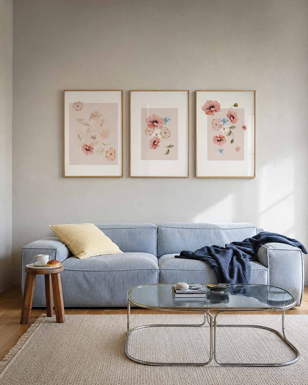 Bloemige zachtroze harmonie Posterset