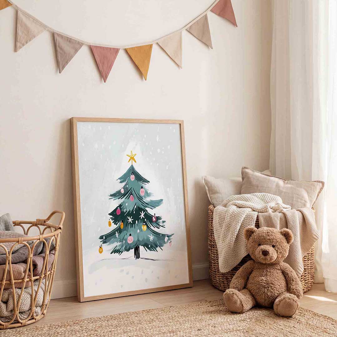 Kerstboom met sneeuw Poster