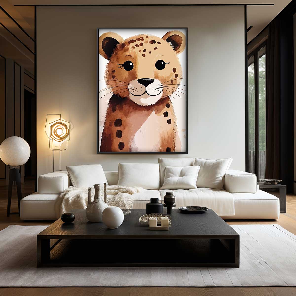 Schattige Luipaard Illustratie Kunstwerk-canvas-dibond-plexiglas-wanddecoratie-WallArtistic