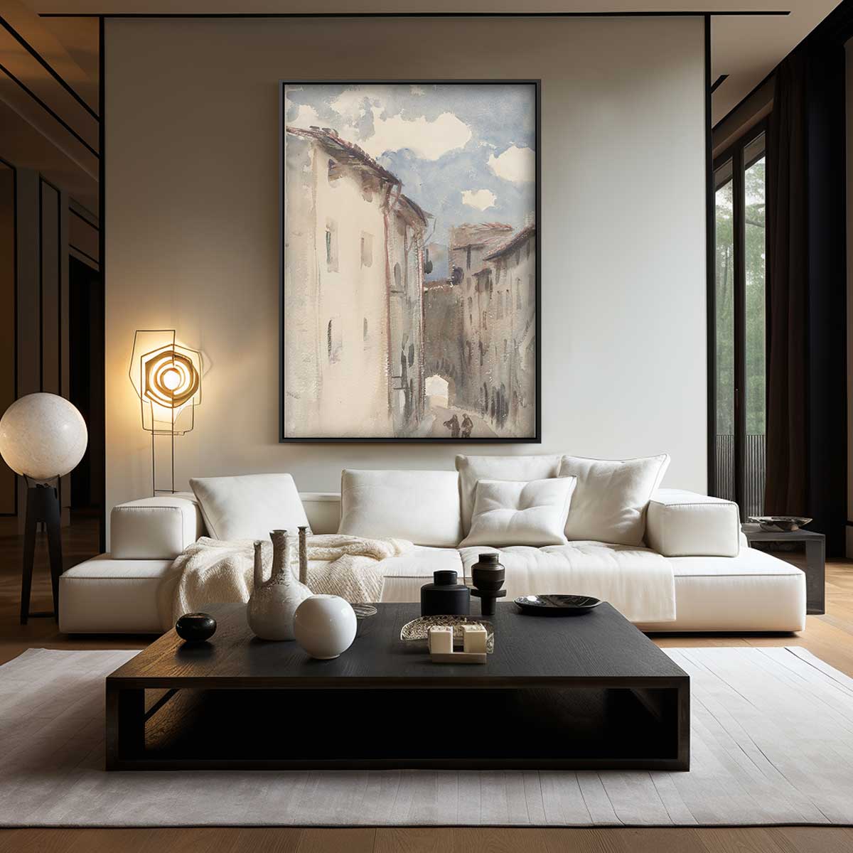 Rustieke Straat in Aquarel Kunstwerk-canvas-dibond-plexiglas-wanddecoratie-WallArtistic