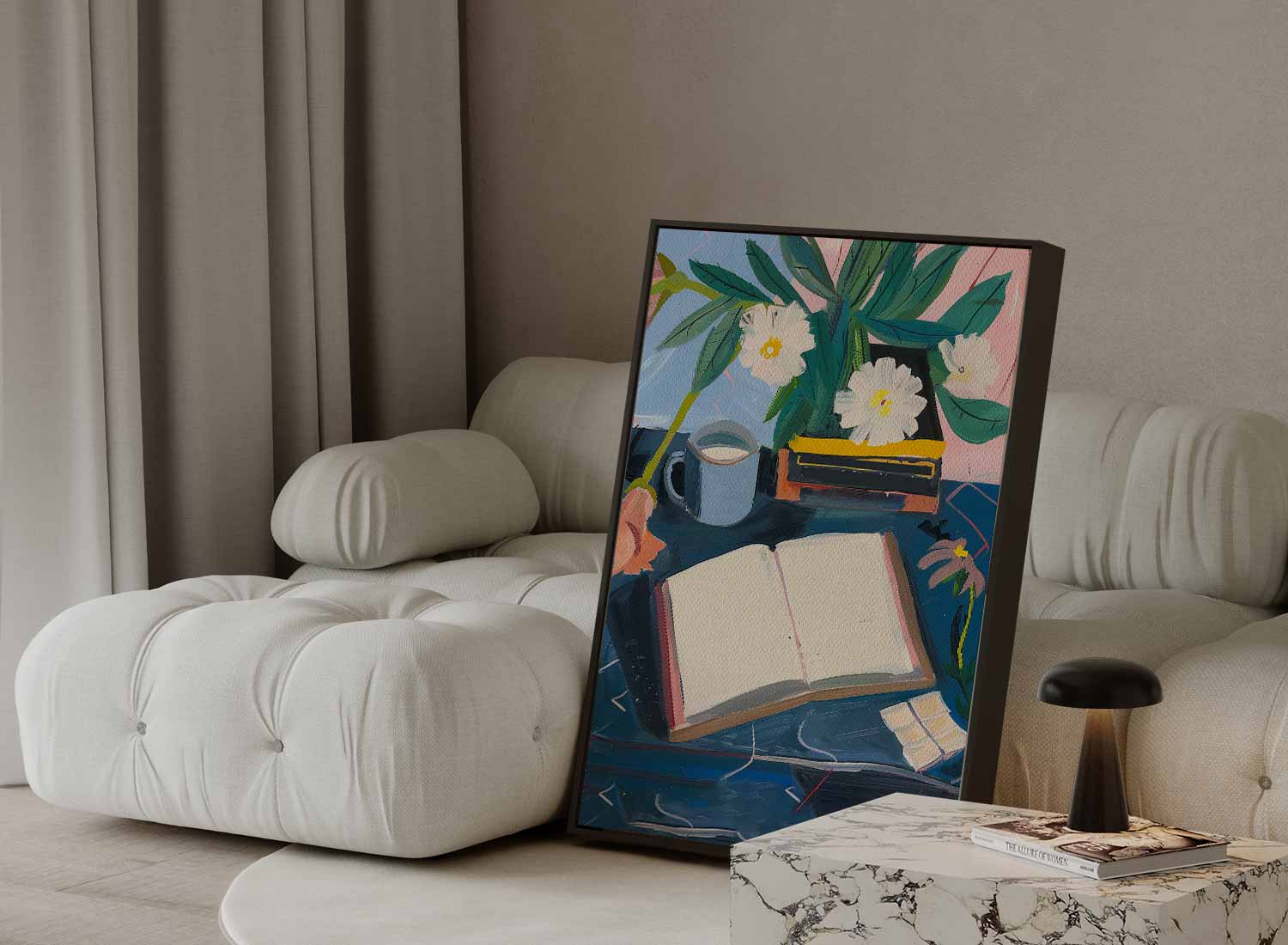 Stilleven met Bloemen en Boek Kunstwerk-canvas-dibond-plexiglas-wanddecoratie-WallArtistic