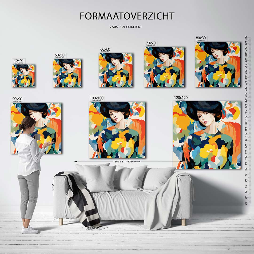 Vrouwelijk portret kleurenexplosie Kunstwerk