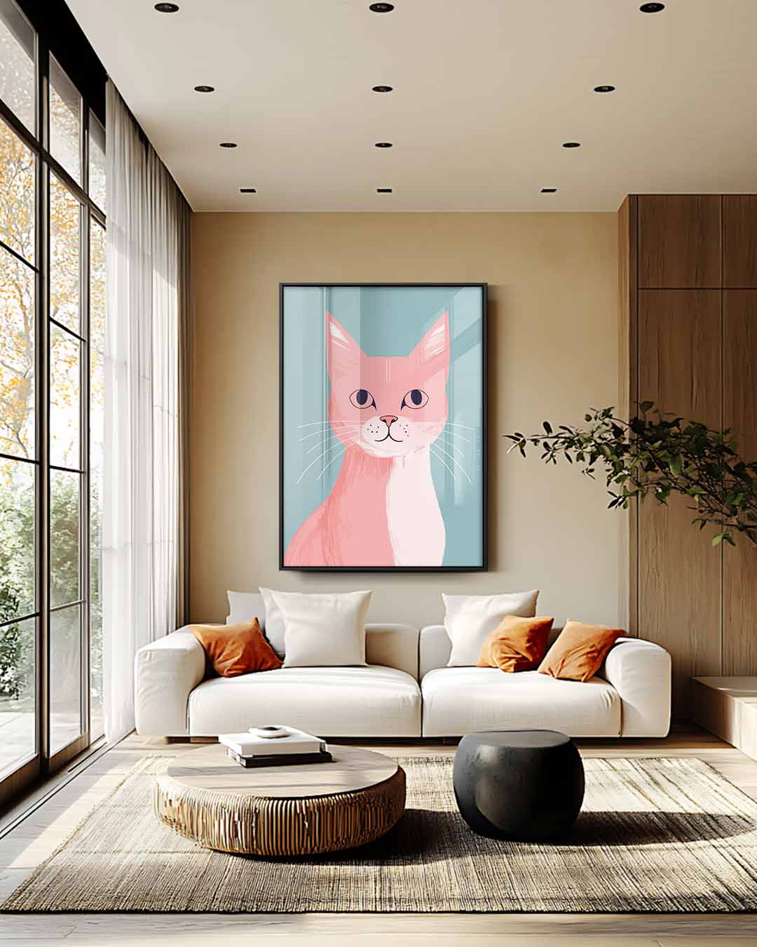 Vrolijke Kat Op Canvas Kunstwerk-canvas-dibond-plexiglas-wanddecoratie-WallArtistic