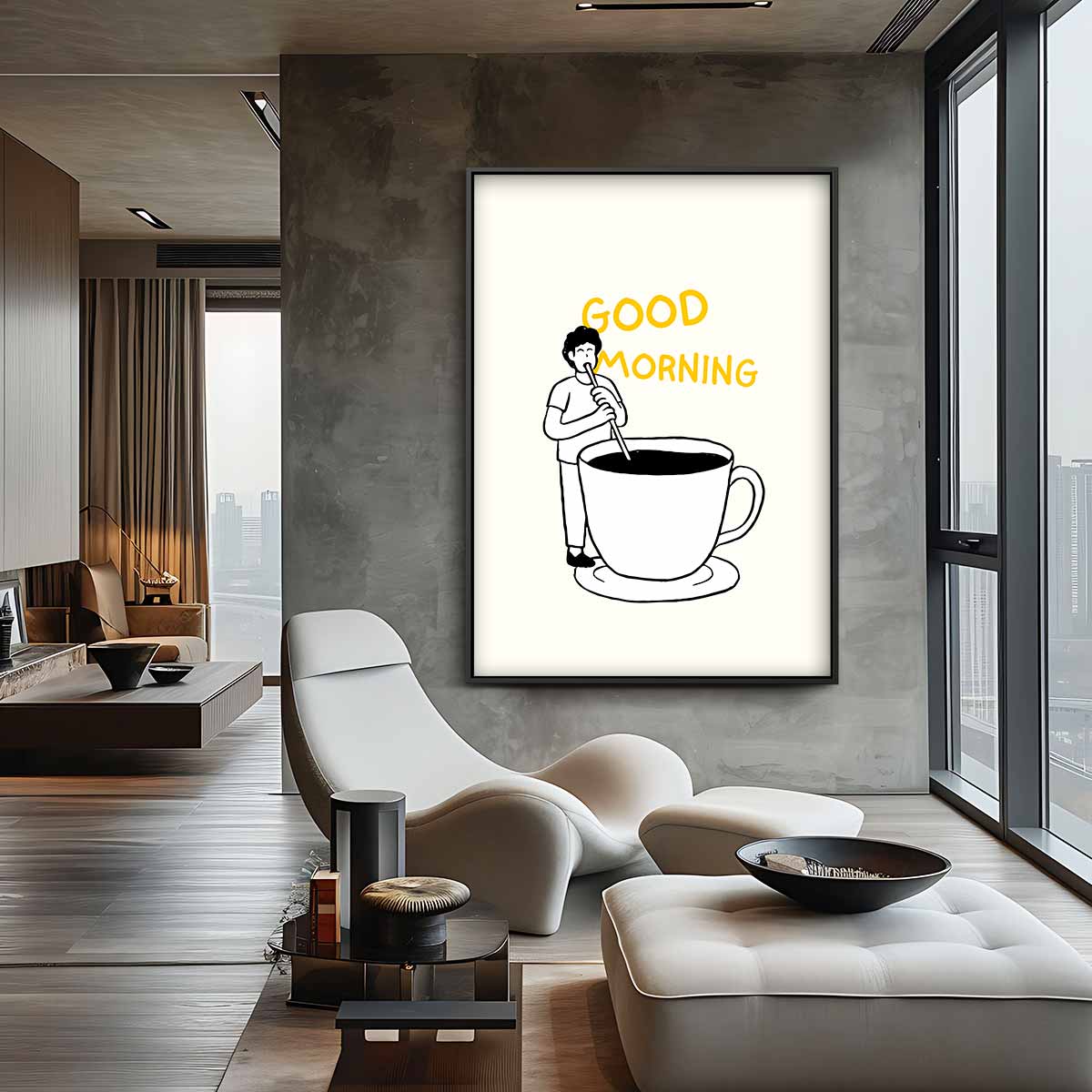 Goedemorgen Illustratie Kunstwerk-canvas-dibond-plexiglas-wanddecoratie-WallArtistic