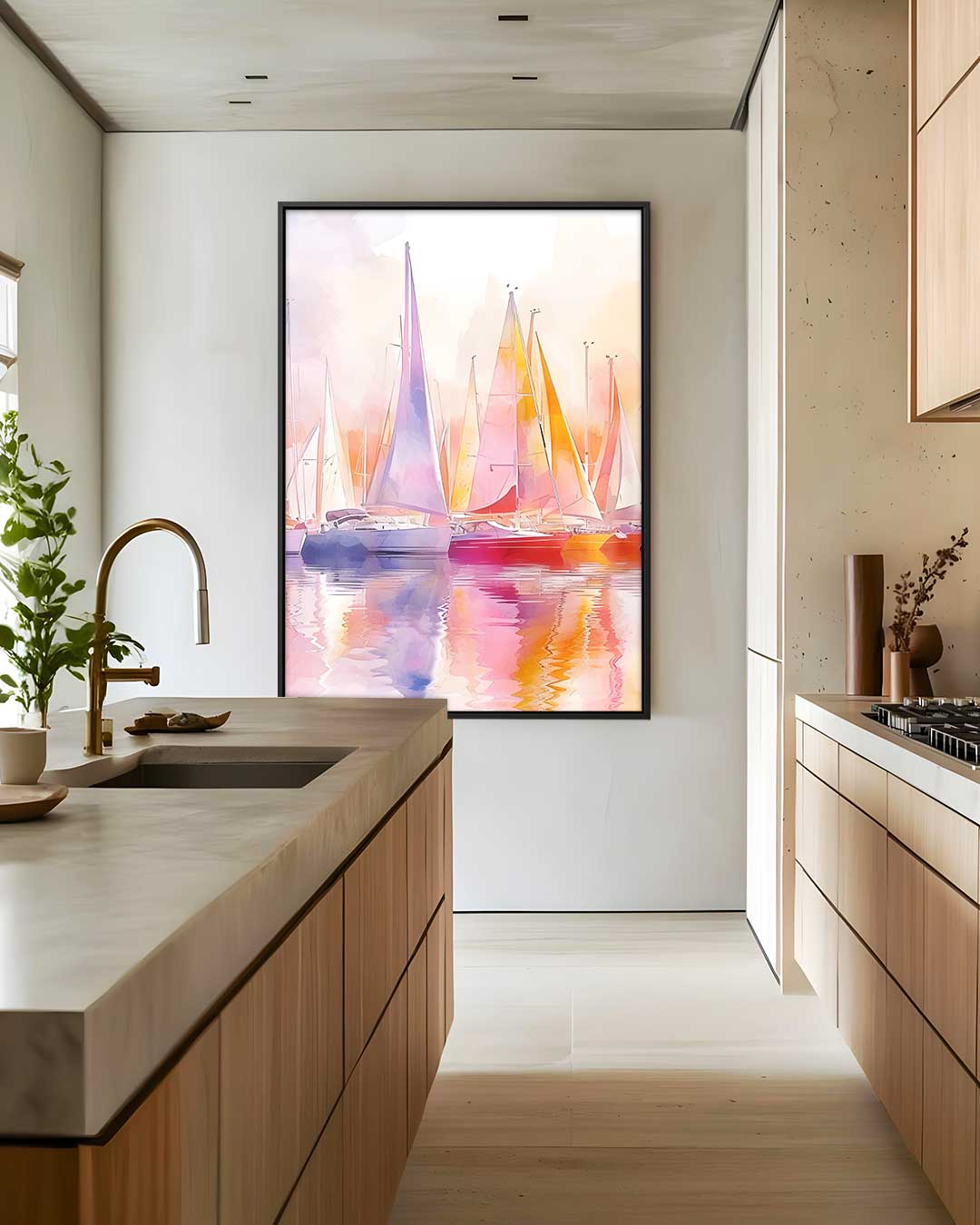 Kleurrijke Zeilboten in Zonsopgang Kunstwerk-canvas-dibond-plexiglas-wanddecoratie-WallArtistic