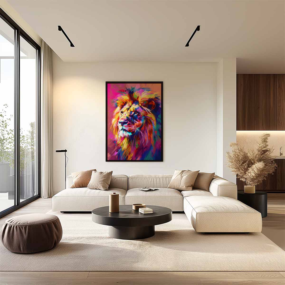 Kleurrijke Leeuw Kunstwerk-canvas-dibond-plexiglas-wanddecoratie-WallArtistic