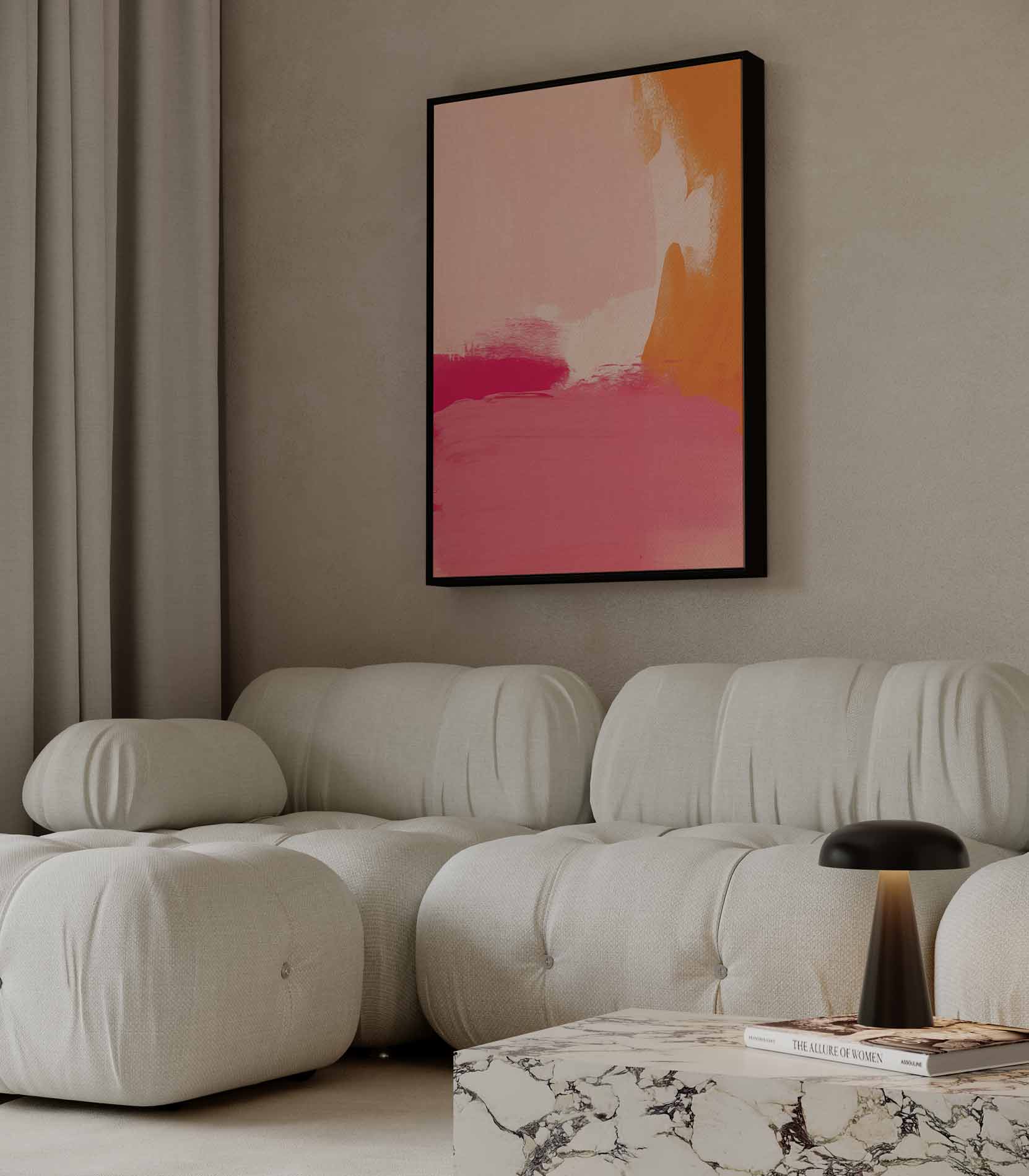 Kleurenexplosie in Zacht Oranje en Roze Kunstwerk-canvas-dibond-plexiglas-wanddecoratie-WallArtistic