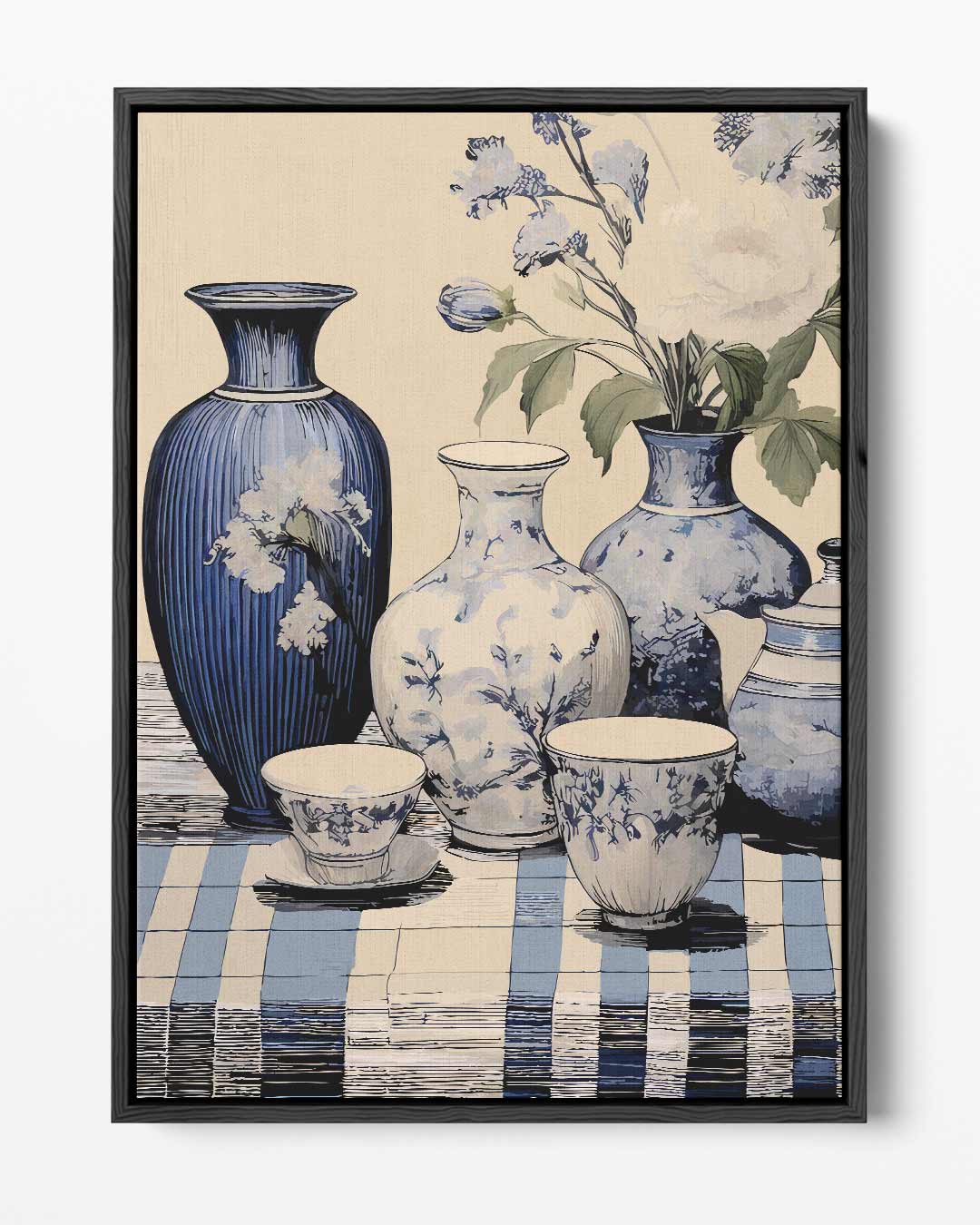 Tijdloze Elegantie in Blauw en Wit Kunstwerk-canvas-dibond-plexiglas-wanddecoratie-WallArtistic