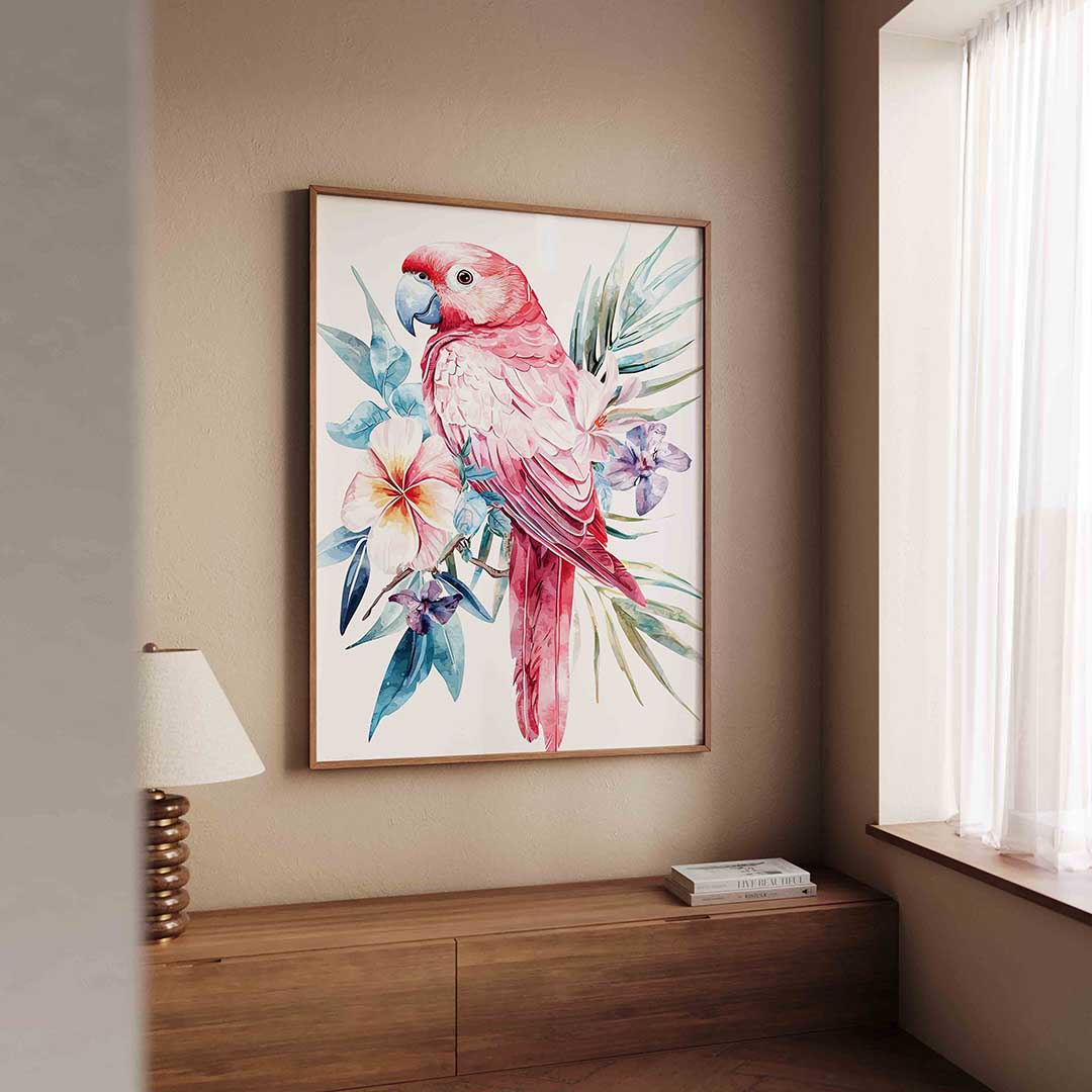 Papegaai met bloemen Poster