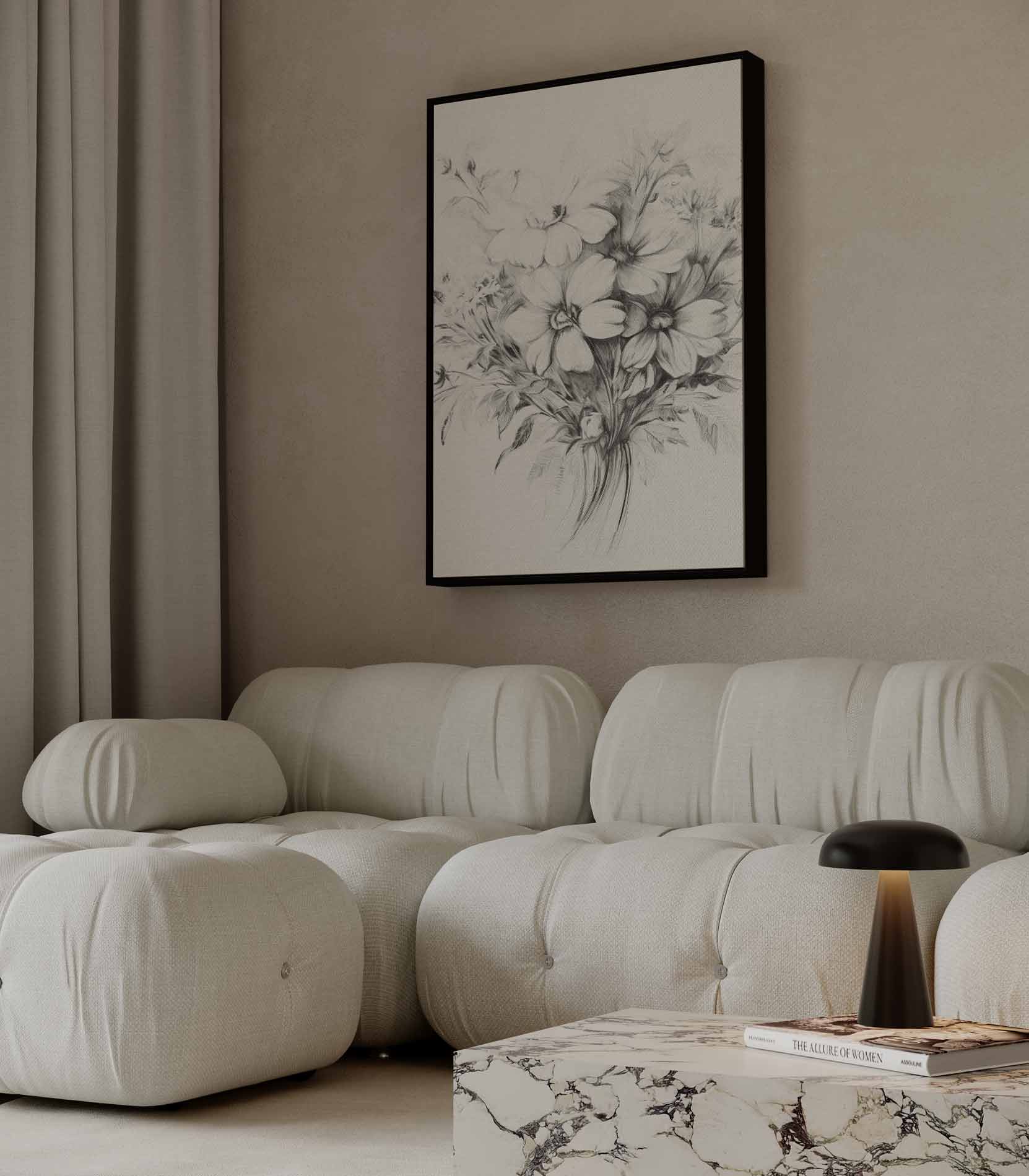 Bloemenballet - Potloodschets Kunstwerk-canvas-dibond-plexiglas-wanddecoratie-WallArtistic