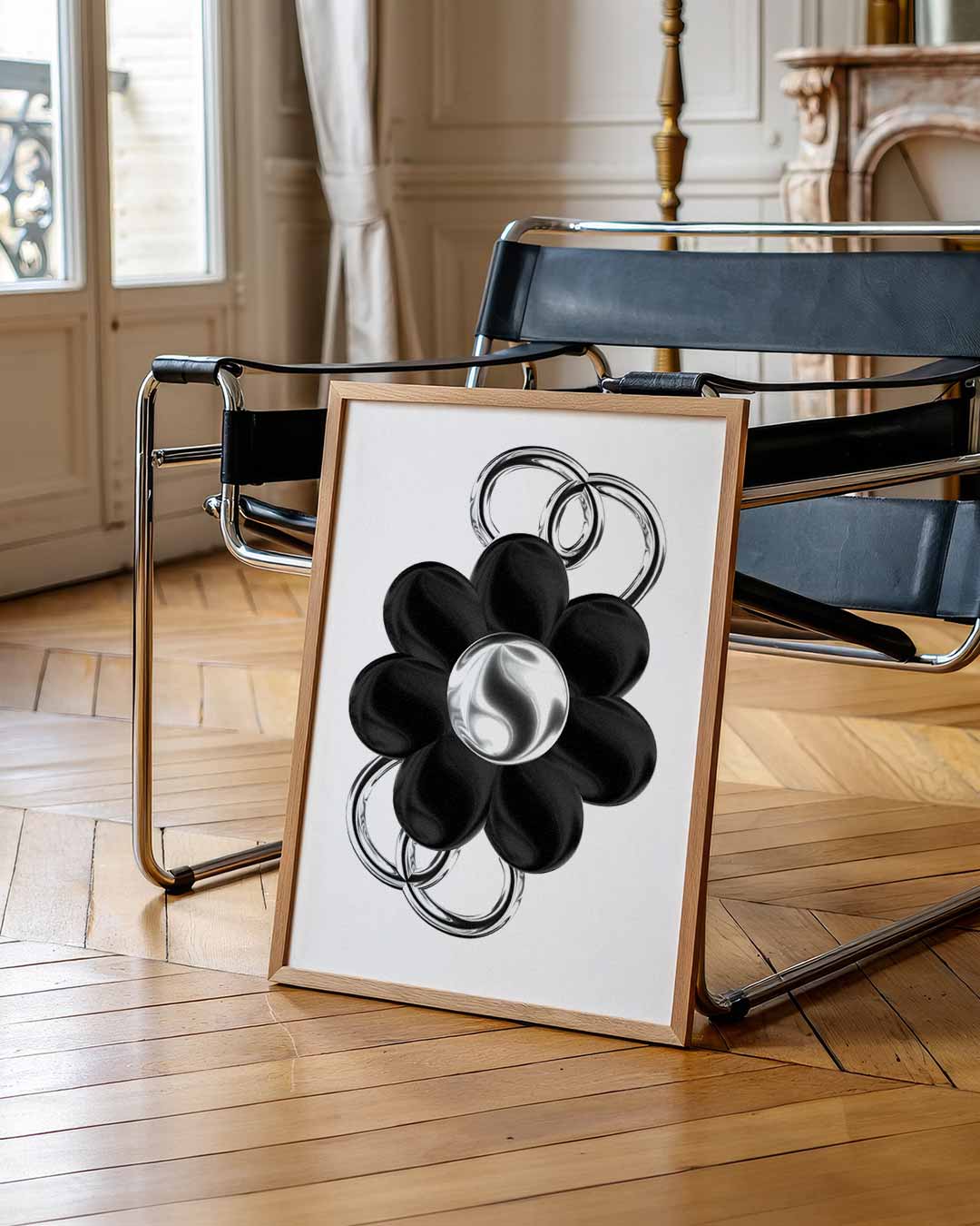 Zwart-Witte Bloemenposter-WallArtistic