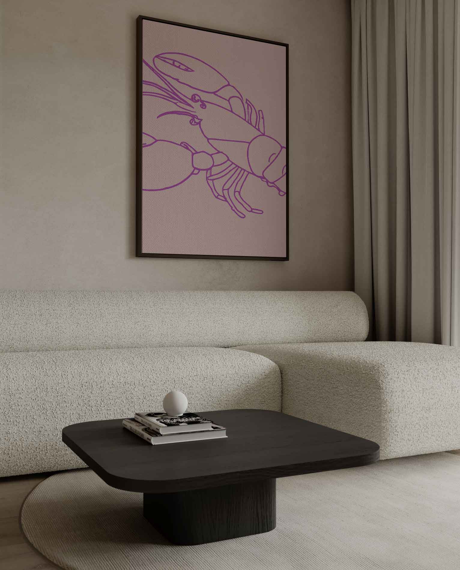Vrolijke Roze Kreeft Illustratie Kunstwerk-canvas-dibond-plexiglas-wanddecoratie-WallArtistic