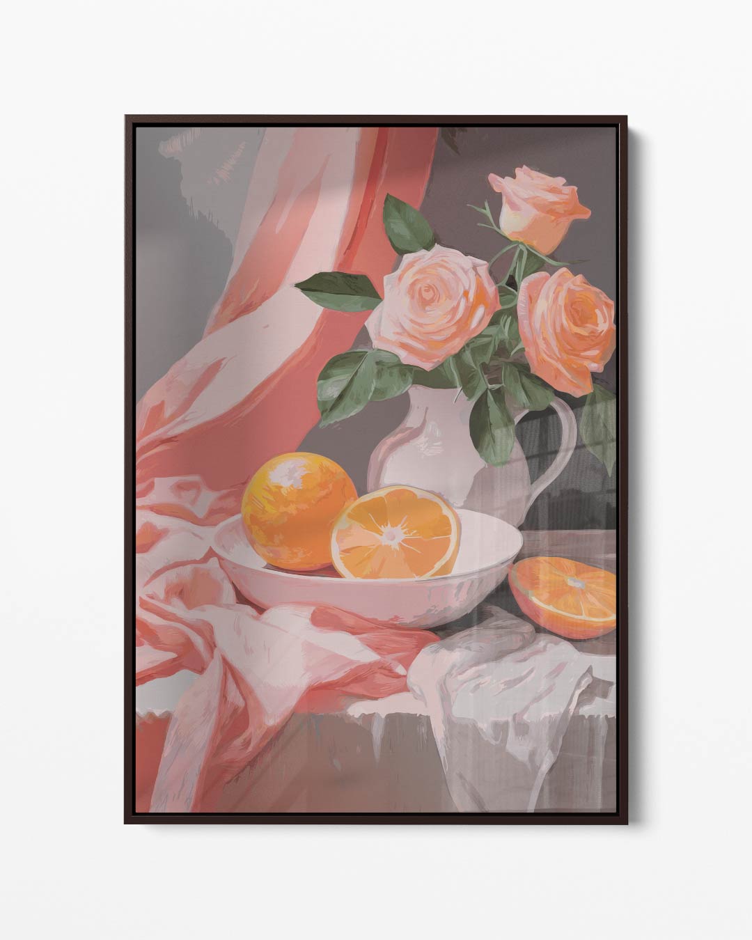 Bloemen en Sinaasappels Stillleven Kunstwerk-canvas-dibond-plexiglas-wanddecoratie-WallArtistic